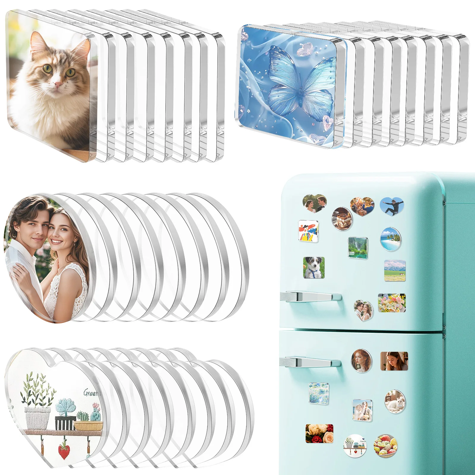 20/32Pcs DIY Photo Fridge Magnet Kit Clear Acrylic Magnetic Picture Frame Set Creative Hand Drawn Fridge Magnet Handmade Present