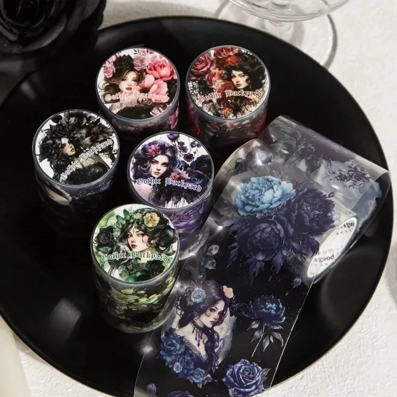 1 Rolle 2M Back Garden Manual Series DIY Gothic Blumenaufkleber 6Style Vintage Charakter Collage Tape Dekorativ