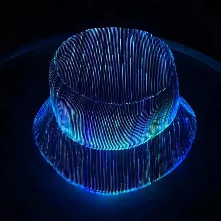 Multi-Color LED Fiber Optic Bucket Hat Glowing Cyberpunk Fashionable Luminous Party And Festival Hat