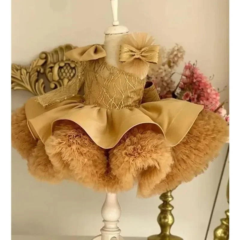 

Свадебное детское платье для выпускного вечера из тюля с открытыми плечами и бантом, платья принцессы, роскошный детский праздничный костюм для девочек, бальное платье