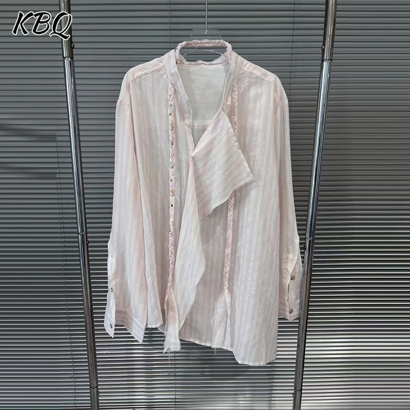 

KBQ Temperament Strip Slimming Blouses For Women Lapel Long Sleeve Spliced Button Spring Casual Shirts Female Fashion Style New
