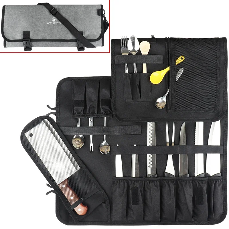 16 Slot Durable Portable Chef Knife Bag Roll Bag Kitchen Cleaver Slicing Japanese Storage Pockets Professional Picnic Carry Case