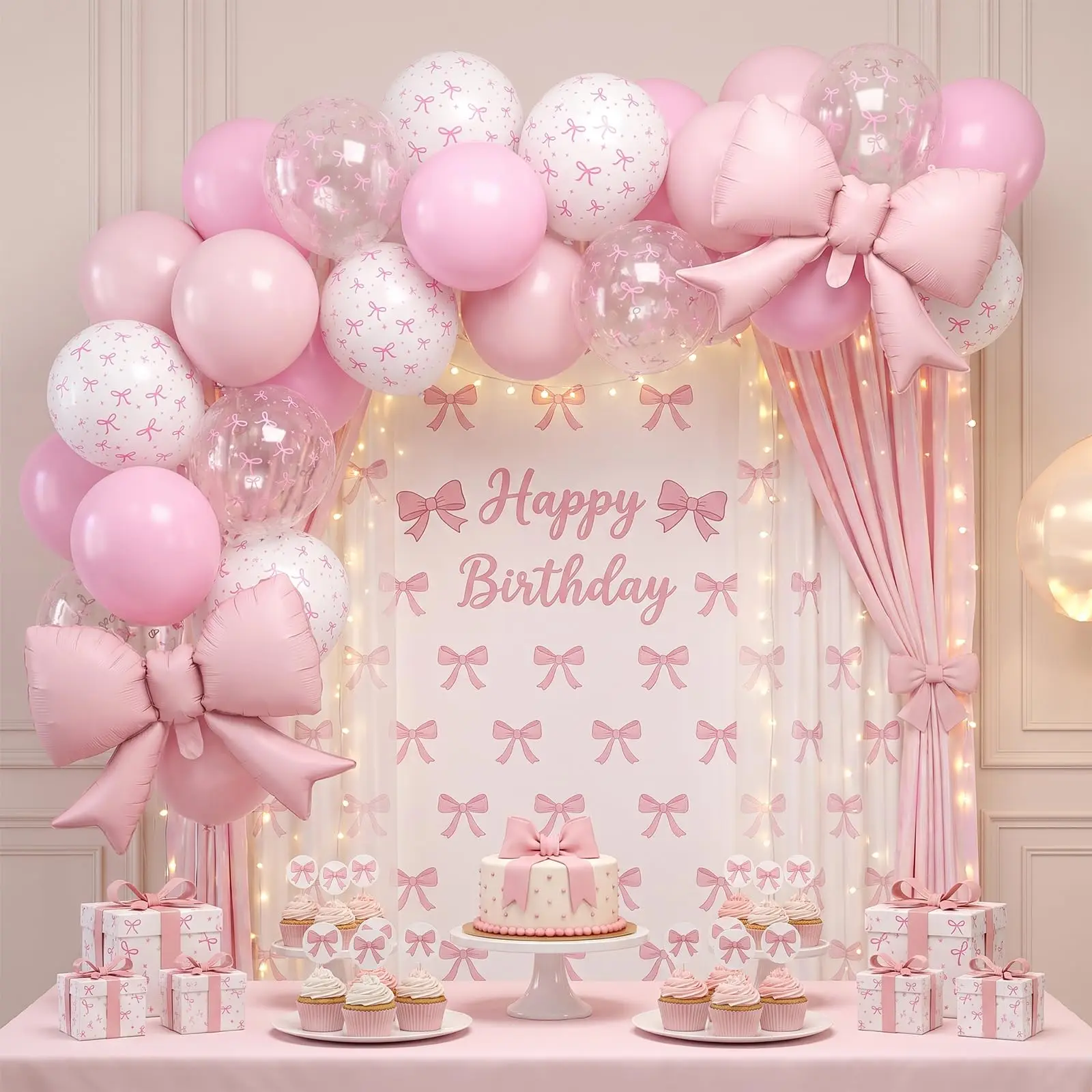 35 Stück/12 Zoll rosa Schleifenballons, pastell hellrosa transparente weiße Schleifendruck-Coquette-Ballons für Mädchen und Frauen zum Geburtstag und zur Hochzeit – Detail 3