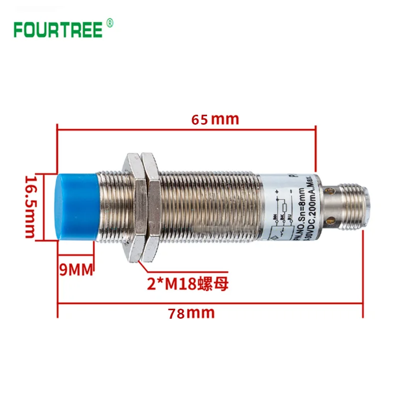 Wtyczka M18 czujnik zbliżeniowy metalowy indukcyjny przełącznik zbliżeniowy z 4 rdzeniami zatyczka powietrzna odległość wykrywania 5mm 8mm PNP/NPN