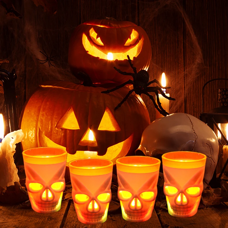 1/2/3pcs LED Light Halloween Drinking Cup Skull Glowing Wine Water Cup Haunted House Horror Props Halloween Party Bar Decoration