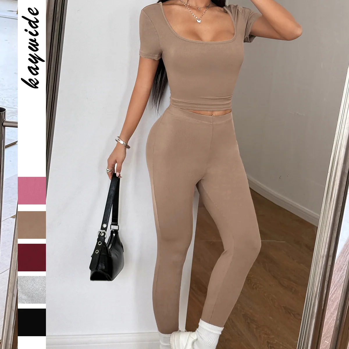 

Diyun Women's Yoga Sportswear Pure Color Two-Piece Set High Waist Wide Leg Pants Comfortable Breathable Summer Outfit