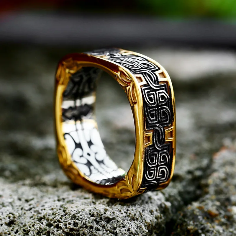 Golden Grid Weave Stainless Steel Men Rings Punk Unique Trendy for Women Fashion Jewelry Creativity Gift Wholesale