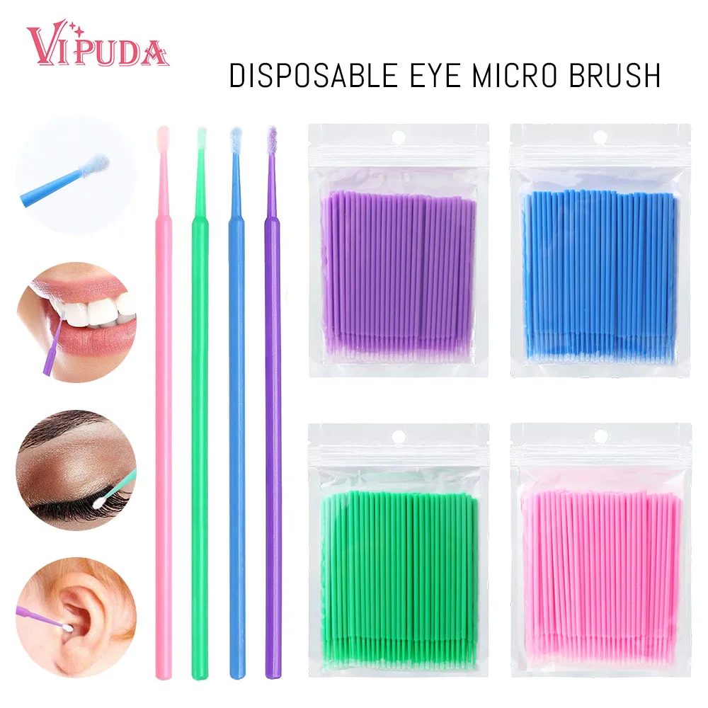 VIPUDA 100 Pcs Disposable Eye Micro Brush Eyelash Cleaning Cotton Stick Remove Mascara Eyelash Extension Makeup Brushes Tools