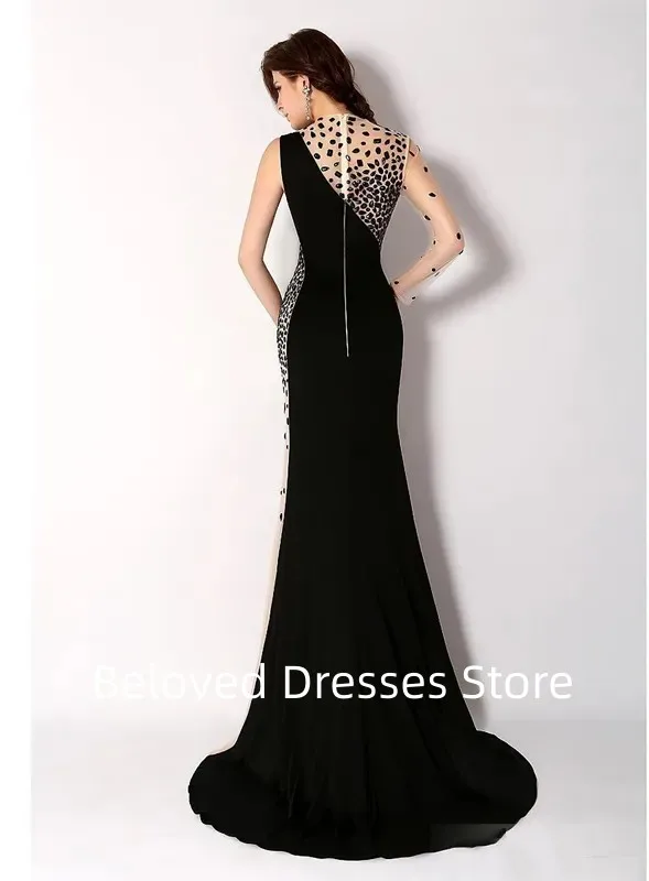 Elegant Dubai Mermaid Formal Evening Dresses with Black Contrast Set Crystal Beads for Women\'s SpecialOccasion DressesProm Dress