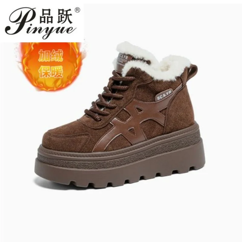 

Новые замшевые массивные кроссовки на платформе со шнуровкой на плоской подошве, зимние женские кроссовки на теплом меху, женская повседневная обувь