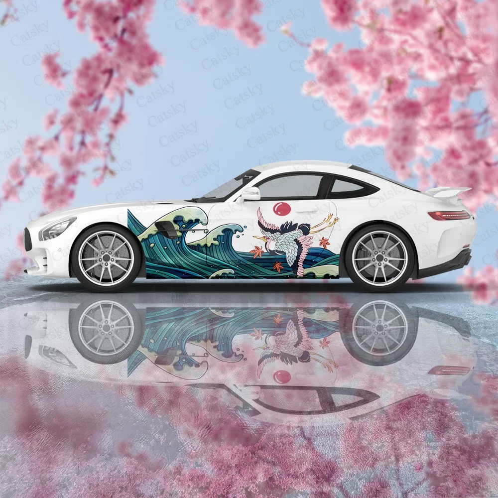 

Ukiyo-e Sea Wave Crane, боковая наклейка для автомобиля, водонепроницаемая, устойчивая к царапинам наклейка из ПВХ, защита автомобиля, автоаксессуары в подарок
