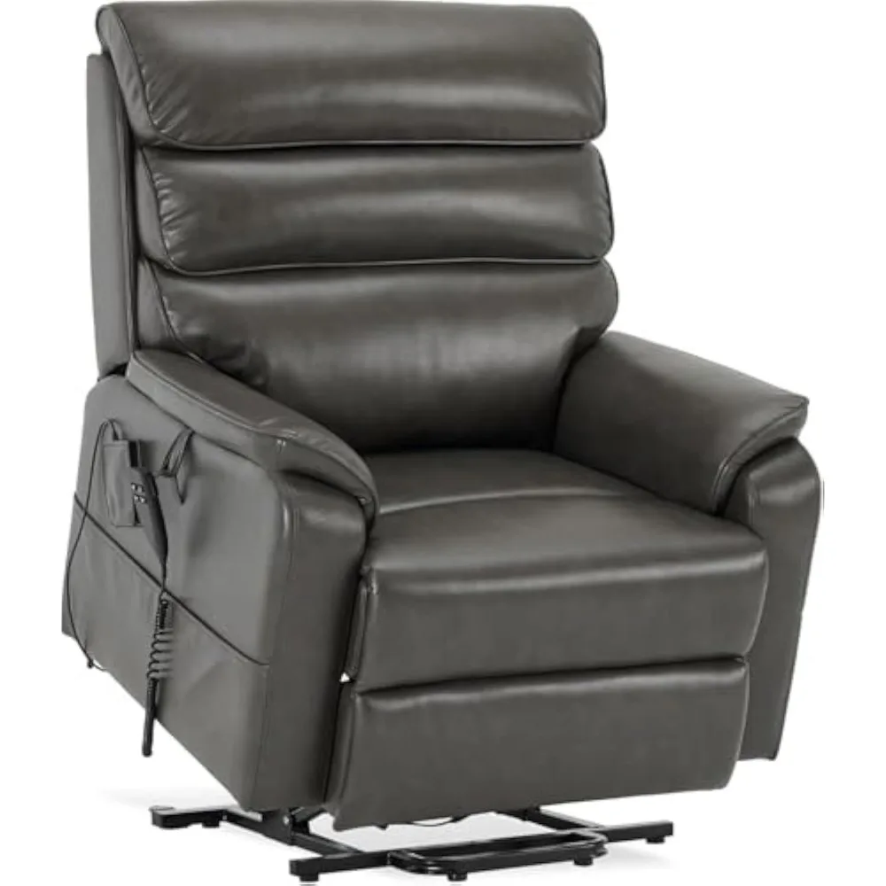 9298 Extra Large Lay Flat Recliner Oversized Big Man Power Lift Chair Dual Motor Heat Massage for Elderly(Faux Leather NewGrey)