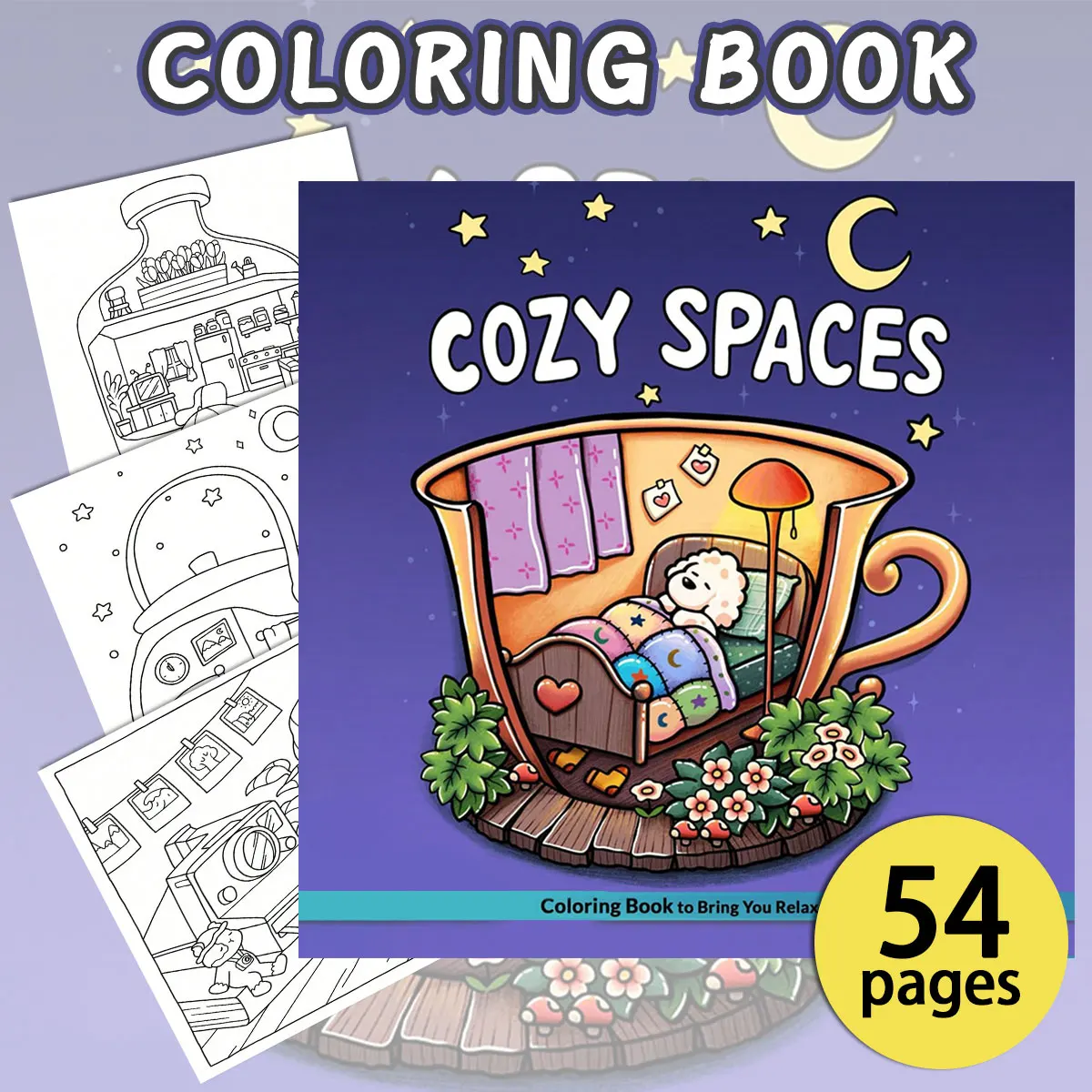 Cozy Spaces Coloring Books, Charming Scenes, Easy Coloring, For Home Parent - Child DIY, Relax, Unwind, Boost Creativity
