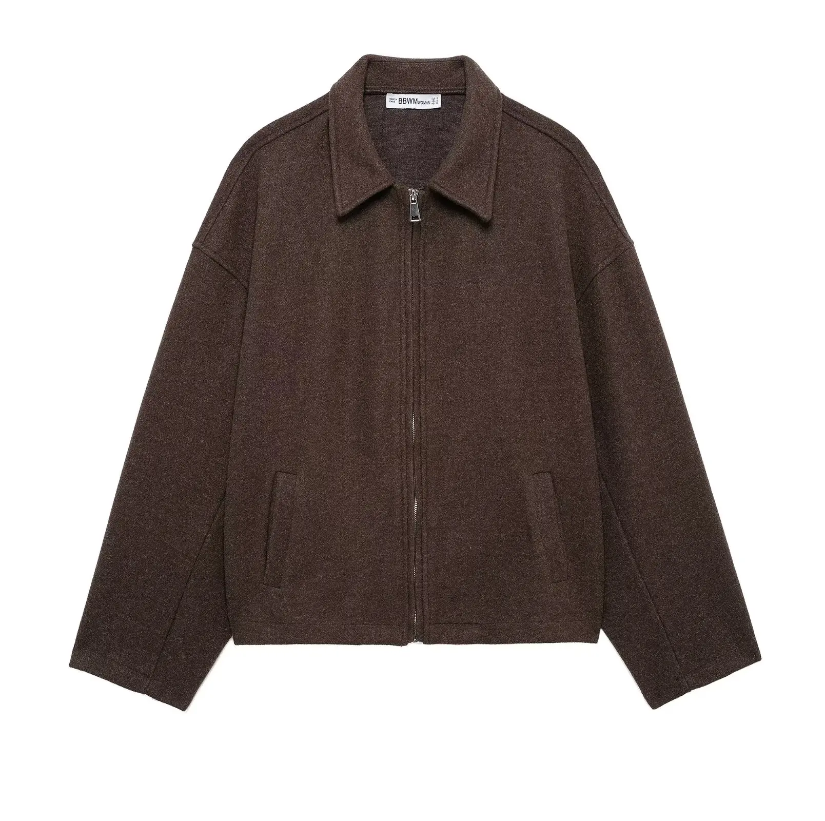 

2025 Pocket-Detailed Wool Coat Women's Solid-Color Short Jacket Zip-Up Long-Sleeve Pocket Coat Commuter Fall/Winter New Arrival