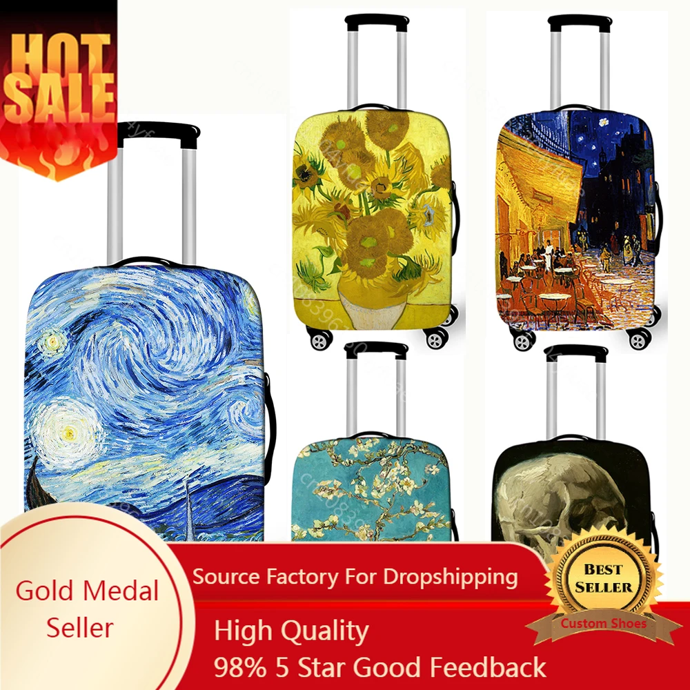 Oil Painting Starry Night By Van Gogh Luggage Cover Sunflower Cafe In Arles Travel Suitcase Covers Trolley Case Protective Cover