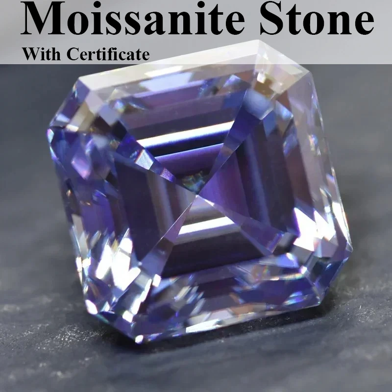 

Lavender Color Moissanite Stone Asscher Cut Gemstone Lab Grown Diamond For Charms Woman Jewelry Material With Cert