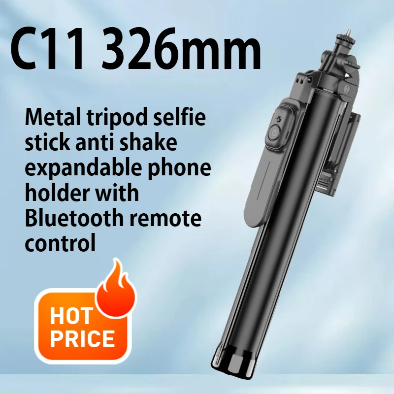 

C11 Metal Tripod Selfie Stick Anti-Shake Extendable Phone Holder with Bluetooth Remote for Live Streaming