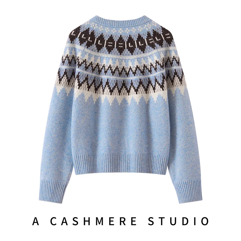 CHICUU luxe femmes 100% cachemire épais Vintage Jacquard Cardigan pull col rond Fair Island cachemire tricots automne hiver