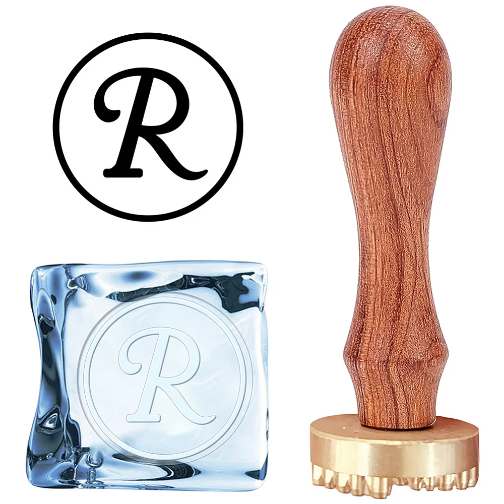 

1pcs Ice Stamp Letter R Ice Cube Stamp Ice Branding Stamp with Removable Brass Head & Wood Handle Vintage 1.1in