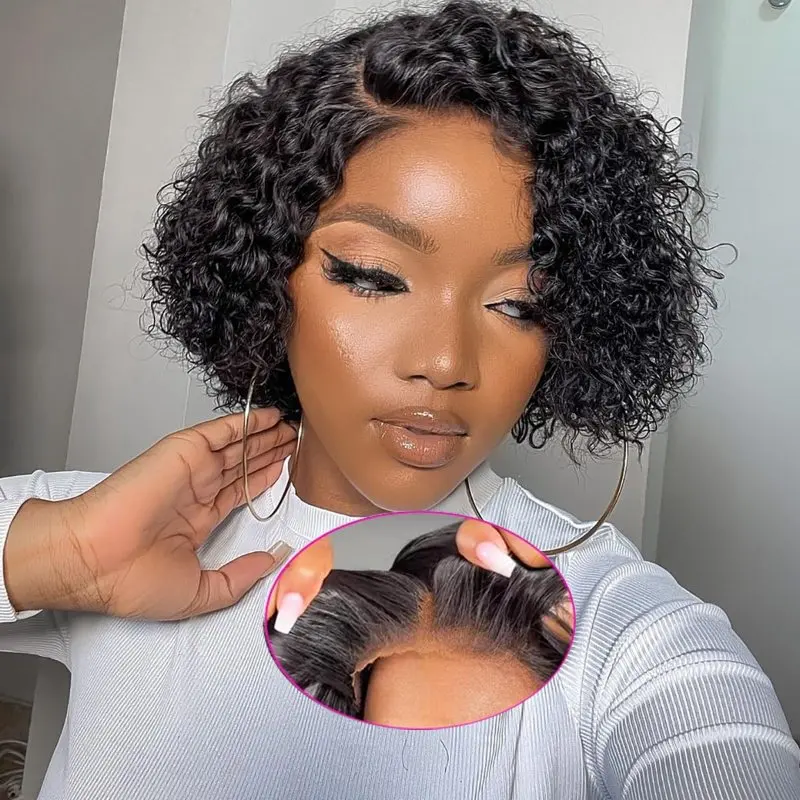 Deep Wave Curly Human Hair Bob Wigs 13X4 Pre Plucked Transparent Brazilian Deep Curly Bob Lace Wigs