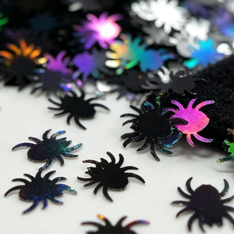 100pcsHalloween Laser Spider Sequins，Ultra-ThinDIYNail art glitter filler，Party atmosphere decoration with confetti