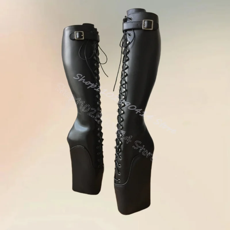 Bottes à lanières à talons de style étrange pour femmes, chaussures nouées croisées, fête de la mode, fête, noir, strucDecor, phtal2024