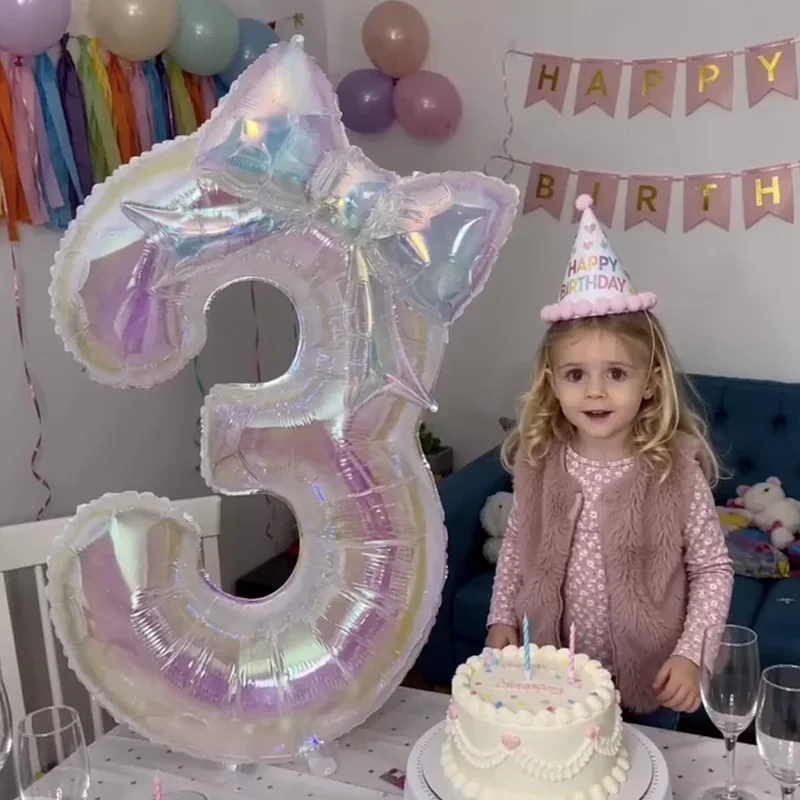 

40inch Big Transparent Digital Balloon with Colorful Bow Foil Balloon for Kids Girl Boy Unicorn Birthday Party Decoration Gifts