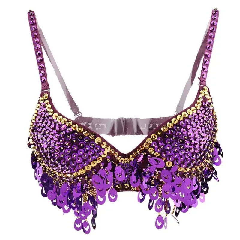 Belly Dance Bra Neck Sequin Tassel Bra Belly Free Multiple Sequin Sequin Tassel Halter Belly Dance Exotic Dancewear - Image 3