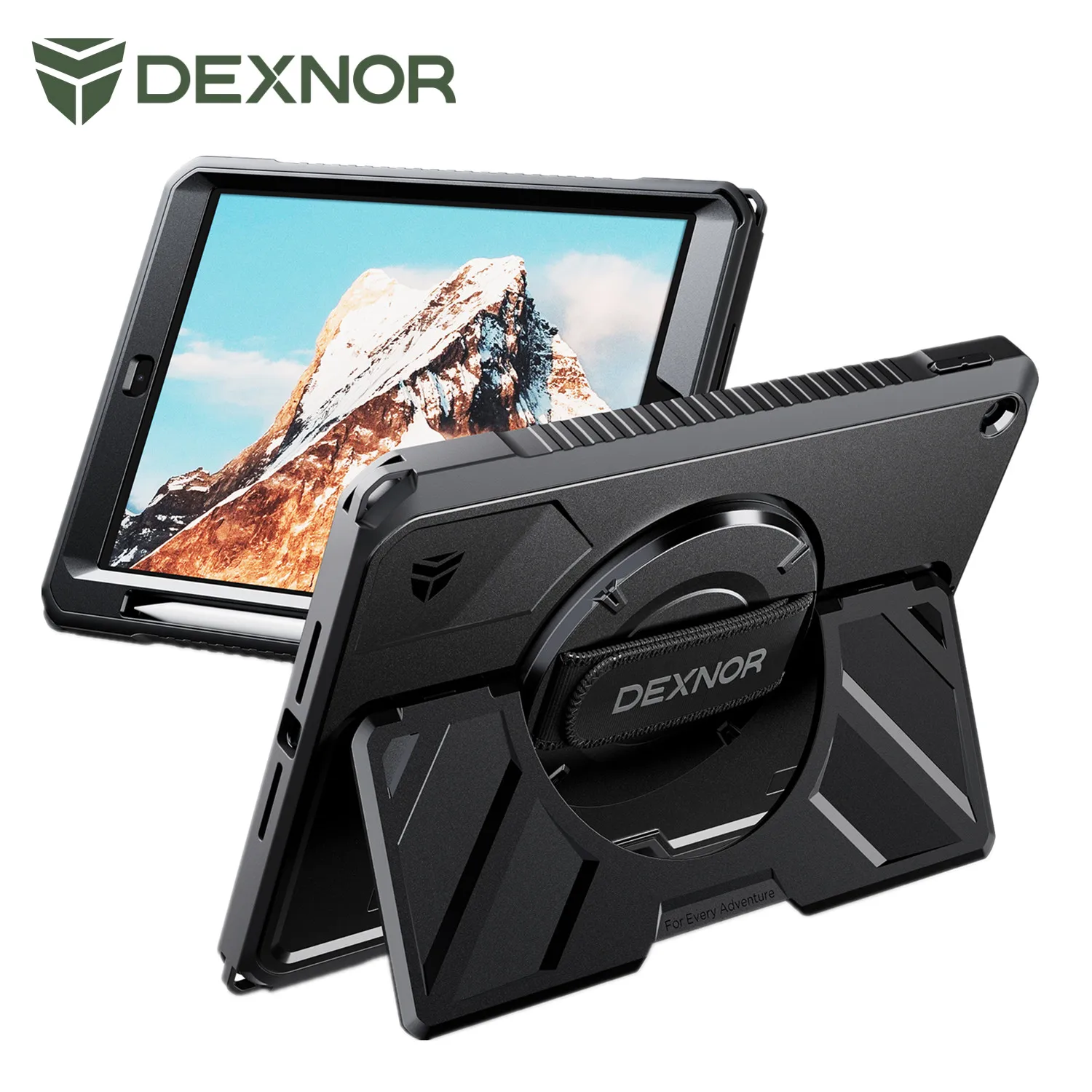 

Case for iPad 9th/8th/7th Gen 10.2"Rugged Protective Shockproof Case with 360°Rotating Hand Strap Screen Protector Pencil Holder