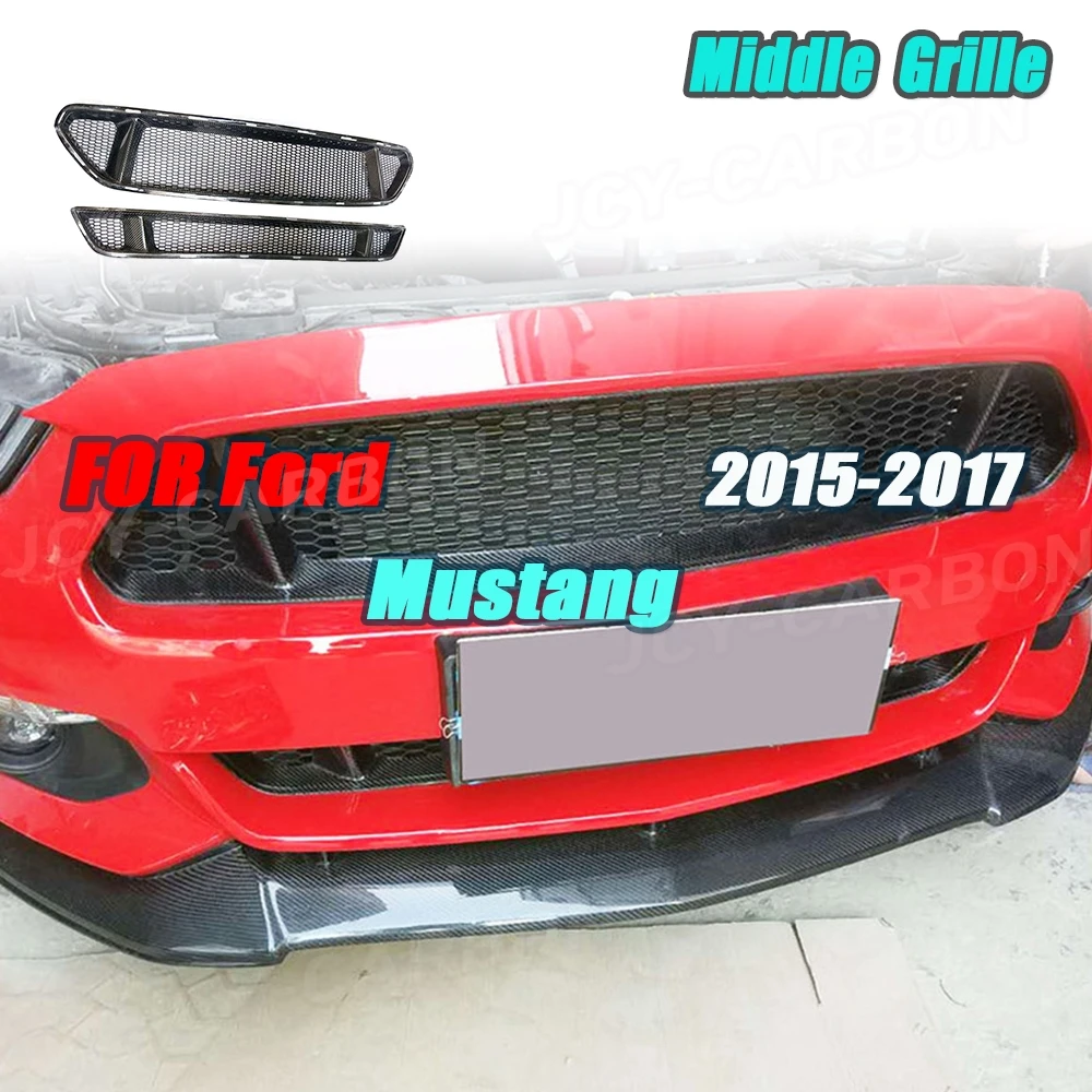 

For Ford Mustang 2015-2017 Carbon Fiber Front Bumper Mesh Grille Grills Covers Protective Cover Facelift Accessories Car Styling