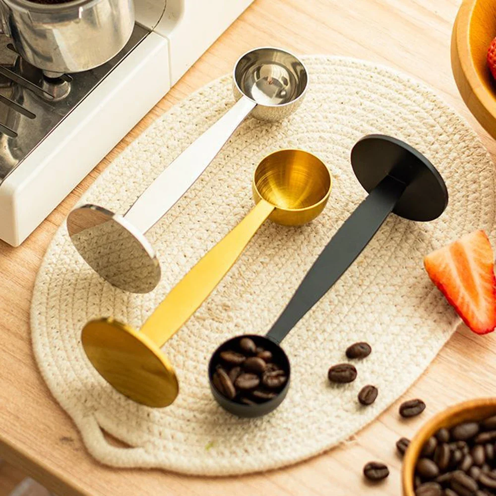 

2 In 1 Tablespoon Stainless Steel Measure Spoon with Pressed Bottom for Coffee Bean Tea Grinding Pressing Home Kitchen