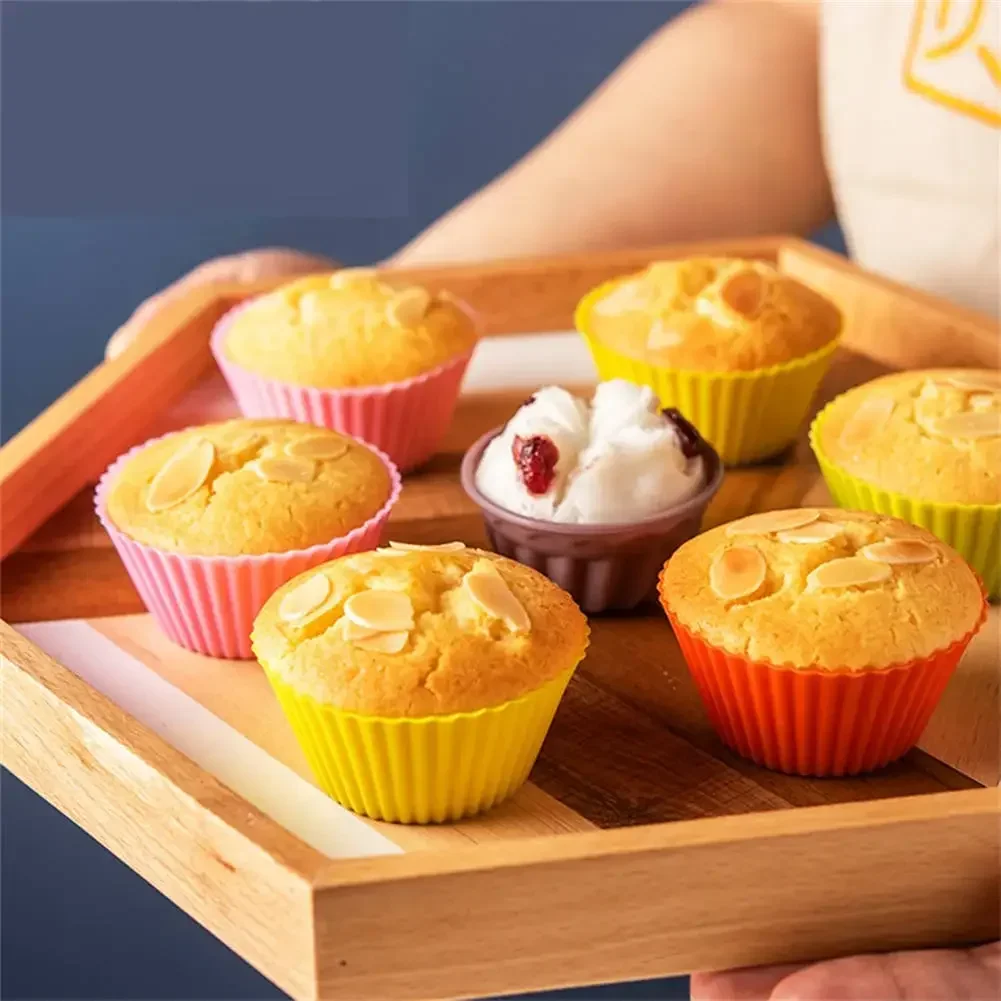 12pcs/Set Silicone Cake Mold Round Shaped DIY Cake Decorating Tools Muffin Cupcake Baking Molds Kitchen Cooking Bakeware Maker