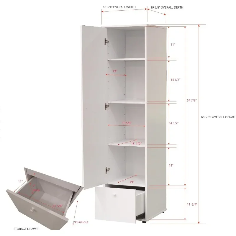 Kledingkast Kast, Hoge Opbergkast, Wit