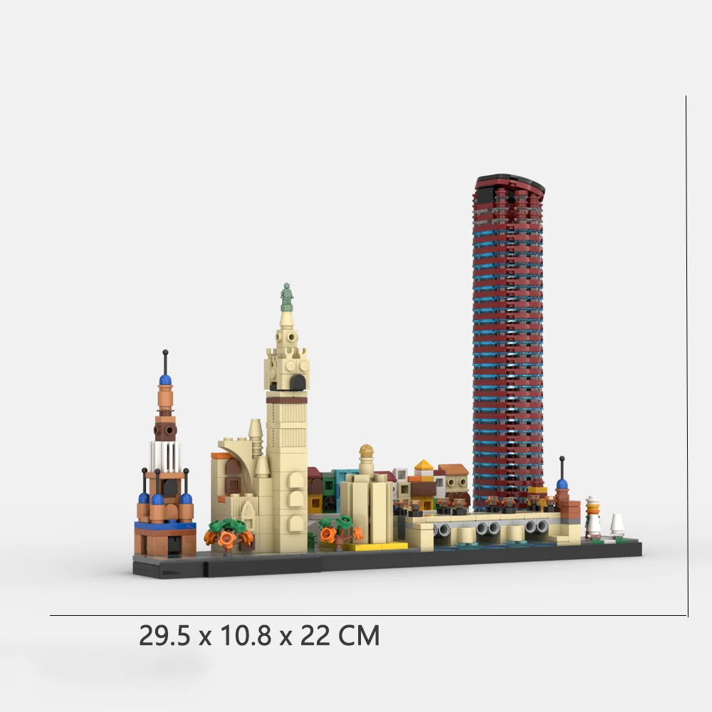 1057PCS MOC Seville Skyline Architecture Series Guadalquivir River Building Blocks DIY Model Toy Brick Children's Birthday Gifts