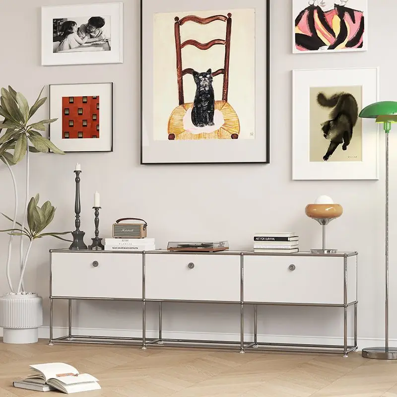 Personalizzazione Mobili modulari Armadietto portaoggetti Credenze Soggiorno Camera da letto Quadro in acciaio inossidabile Porta TV portaoggetti in legno