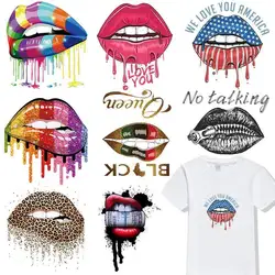 Colourful Lips Iron-On Heat Transfer Print-On T-Shirt Hoodies Patches For Clothing DIY Ladies Thermal Sticker Applique