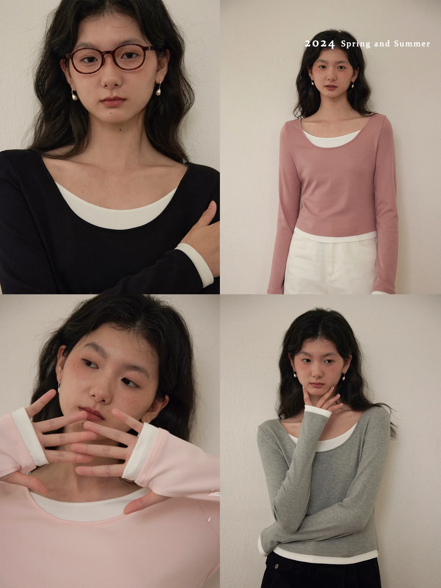 

Nicepeople2024AW Early Autumn Knitted T-shirt Two-Piece Set Comfortable Water Soft Cotton U-Neck Pullover Long Sleeve Top