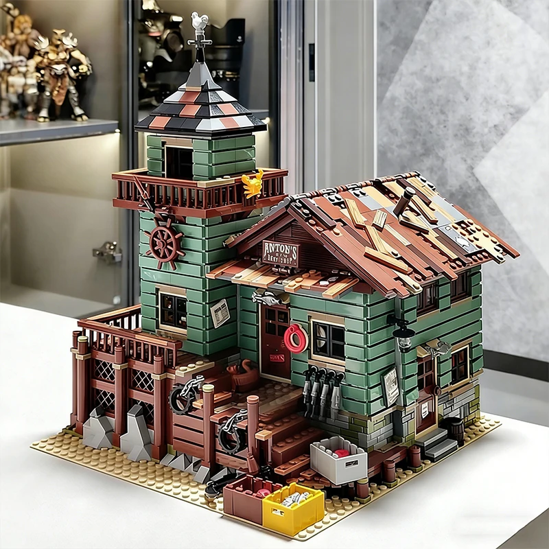 ini Fishing Village Cottage Bouwstenen met figuren Stad Architectuur Huis DIY Montage Speelgoed Kinderen Kerst Verjaardagscadeaus