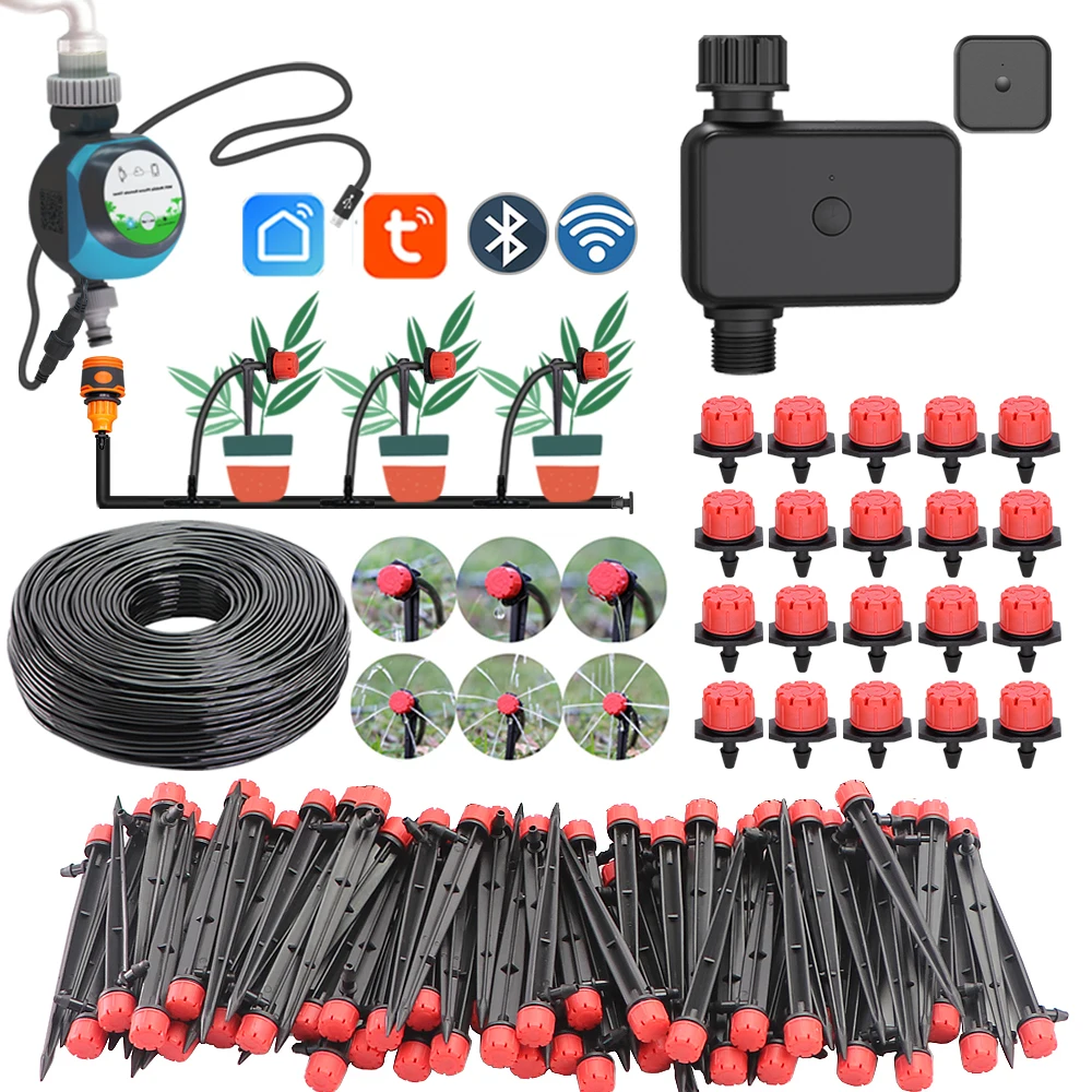 

Wifi Bluetooth-compatible Timer Irrigation Watering System 1/4'' Hose Adjustable 13cm Micro Dripper Stake Kits for Greenhouse