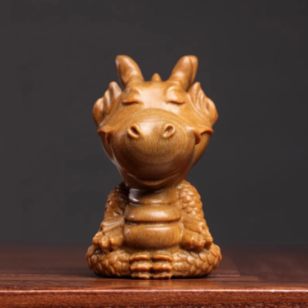 JW197 - 5.8 CM Baby Dragon Green Sandalwood Sculpture Mascot Animal Figurine Decoration Craft Gift Miniatur Ornaments