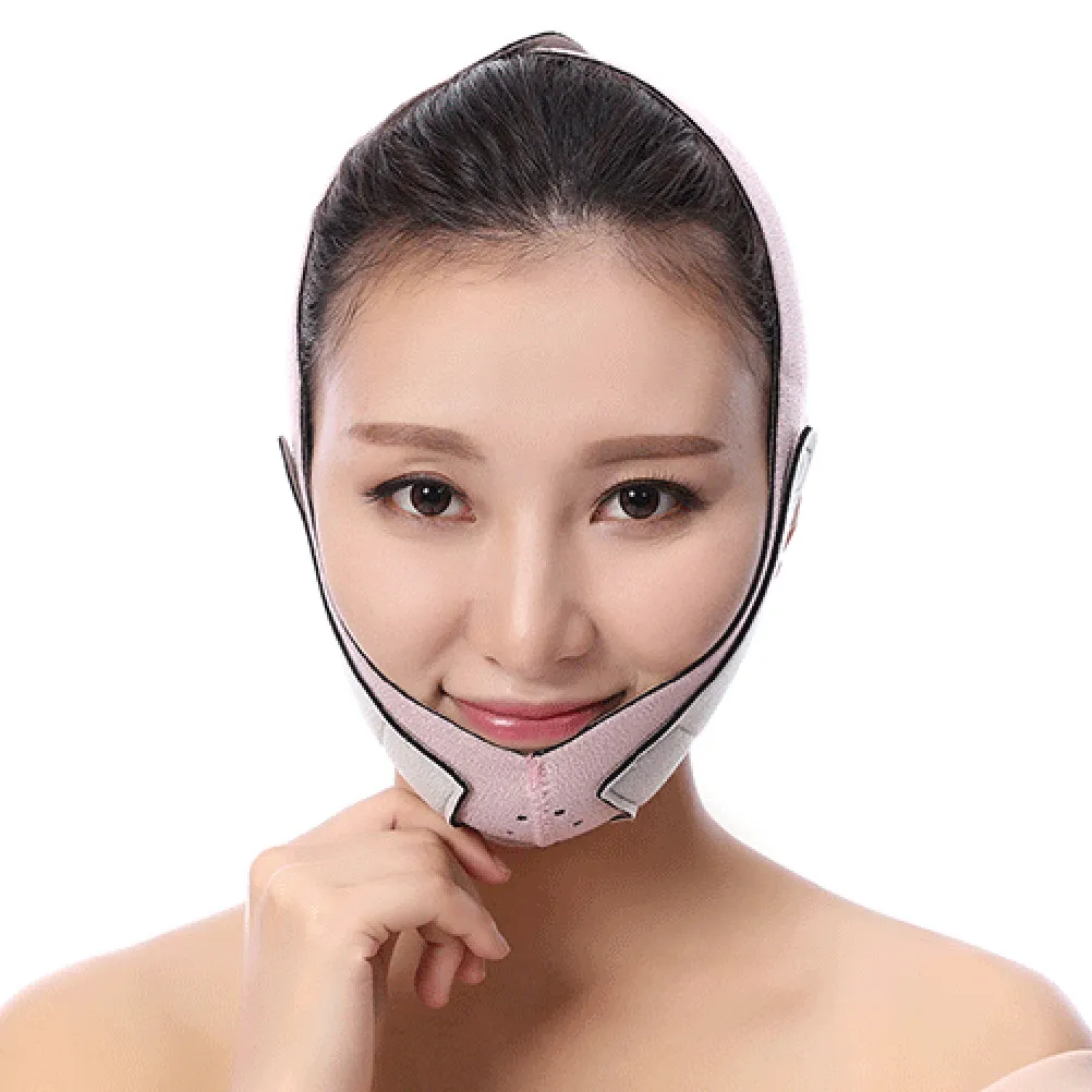 1 unidad de mascarilla facial adelgazante rosa - Cinturón de elevación transpirable, suave y agradable para la piel, para reafirmar la línea de la mandíbula y aliviar los ronquidos, para un rostro más delgado