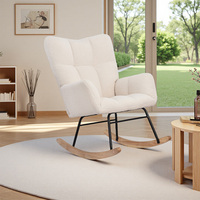 Lazyspace Swing Chair with High Backrest,Soft Rocking Chair,Solid Wood Feet Lounge Chair for Living Room,Bedroom,Yard,Rice White