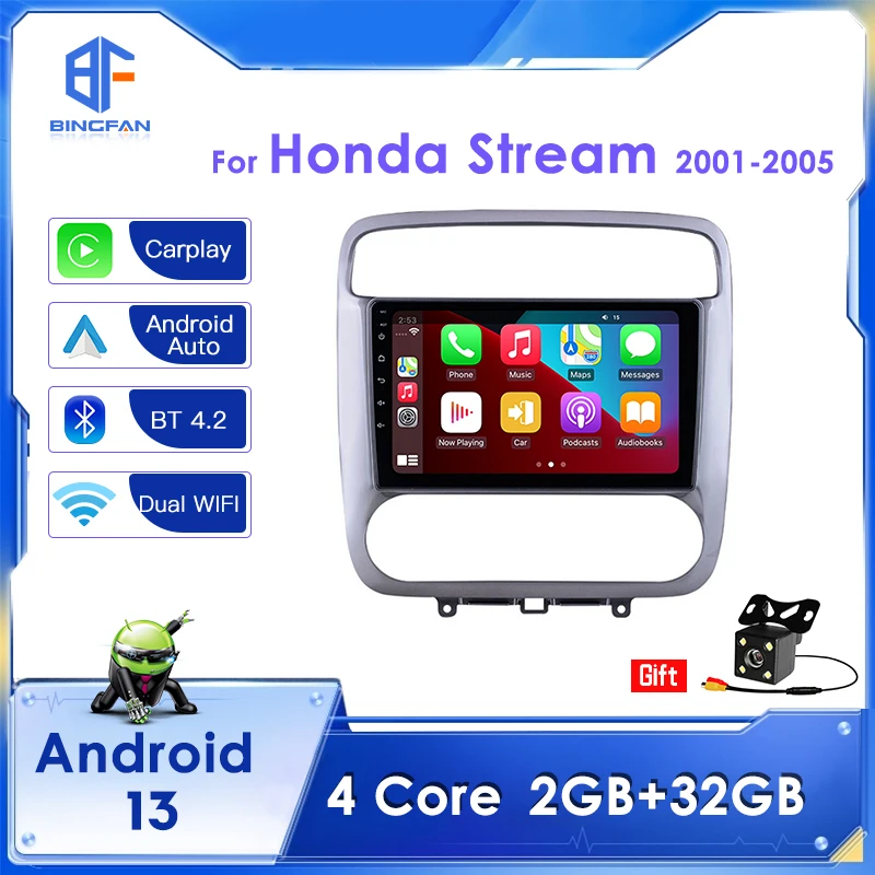 

BINGFAN 9 Inch Car Radio Stereo 2G 32G Auto Car Multimedia Player for Honda Stream 2001-2005 with Wireless Carplay