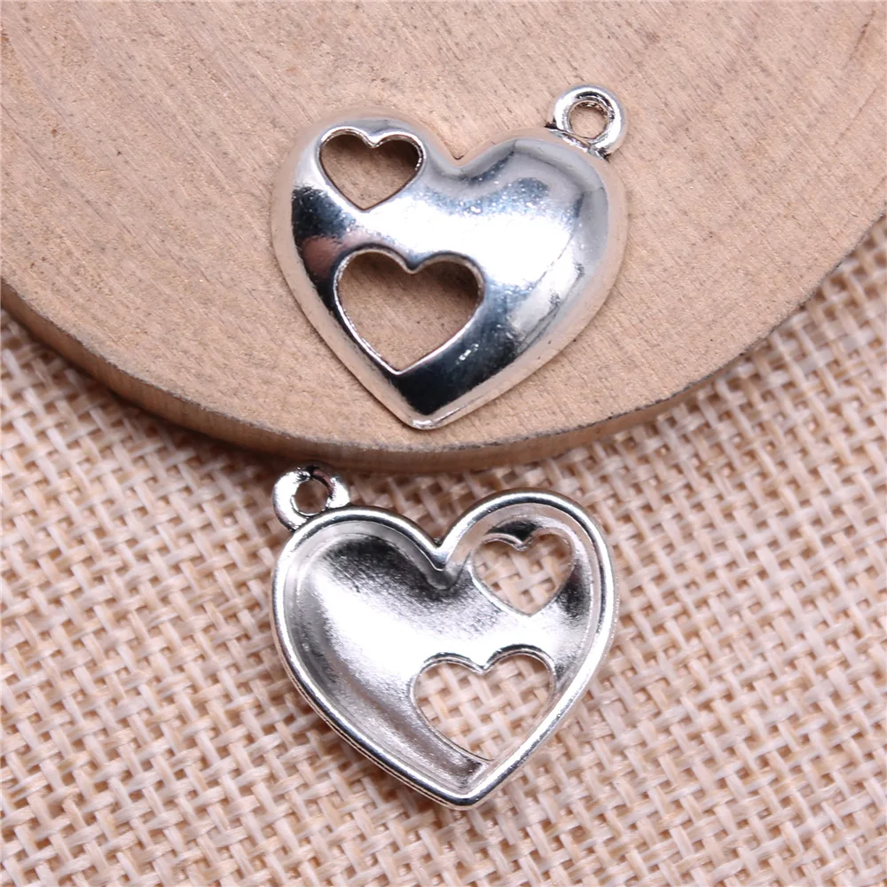 WYSIWYG 10pcs 21x19mm Antique Silver Color Heart Charms Pendant For DIY Jewelry Making Handmade Jewelry Craft Findings