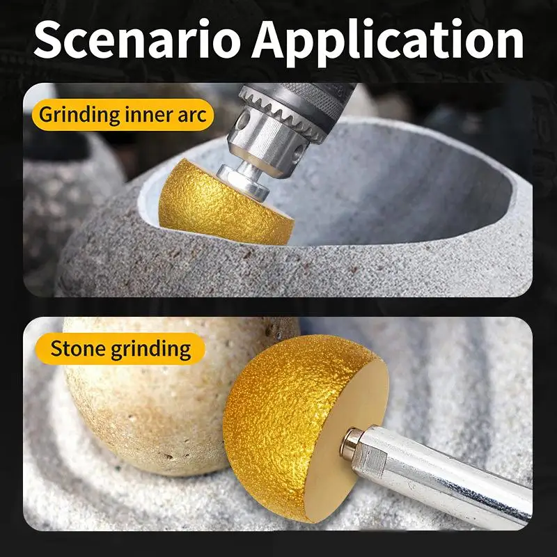 30-50mm 60# Brazed Mushroom Head Diamonded Grinding Bit For Inner Arc Bowl Bottom Trimming Engraving Bit Polishing Grinding Tool