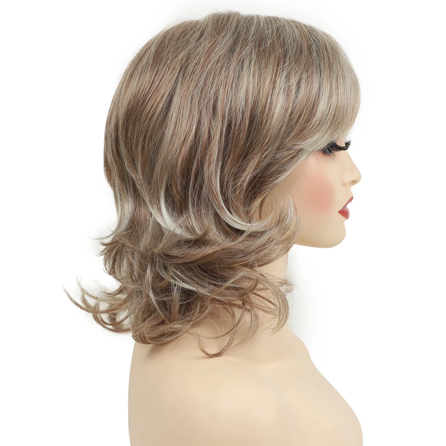 Synthetic Wigs Short Pixie Cut Wig with Bangs Mixed Brown Highlight Wigs for Women Daily Wear Fake Hair