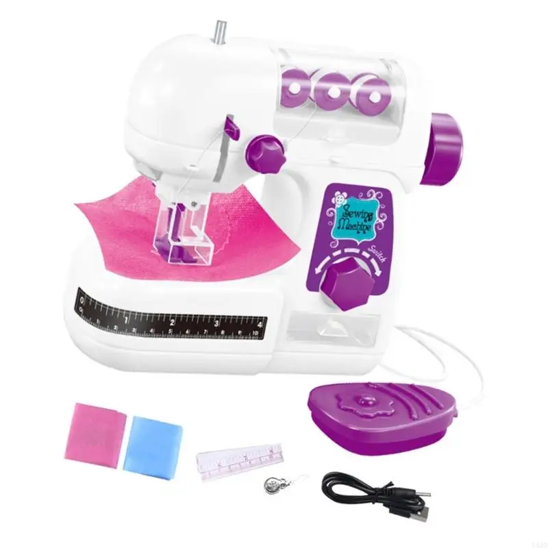 Y88D Draagbare elektrische naaimachine speelgoed voor meisjes jongens Fantasiespel Vaardigheidsontwikkeling Plastic Craft