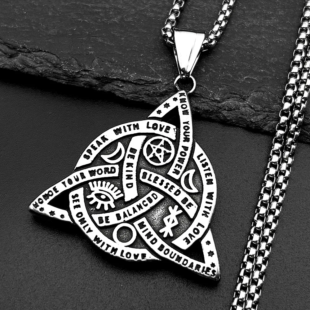 New trendy triangular Viking pendant necklace, vintage Tarot card stainless steel sun necklace, men's sweater chain jewelry acce
