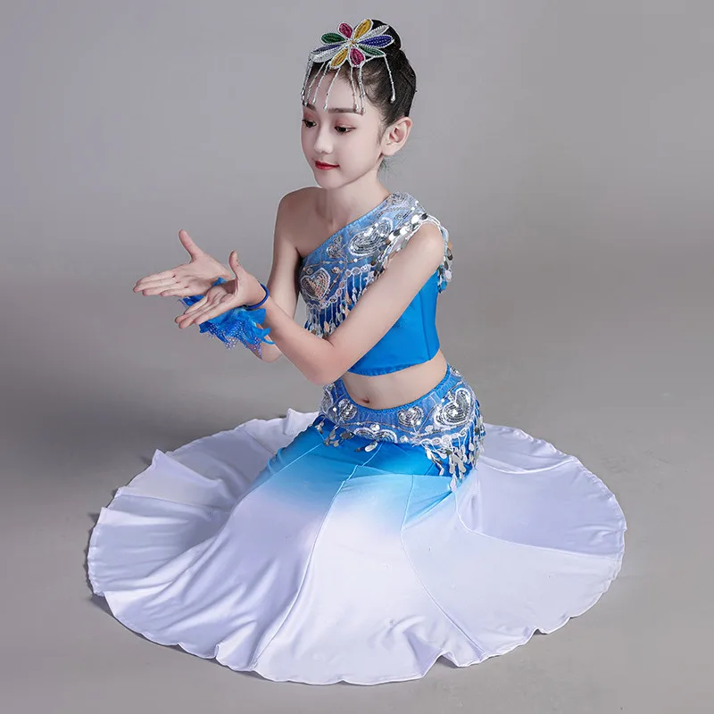 Children's Dai Dance Costume Elastic Peacock Dance Performance Costume Fishtail Skirt Minority Folk Dance Nationality Dress