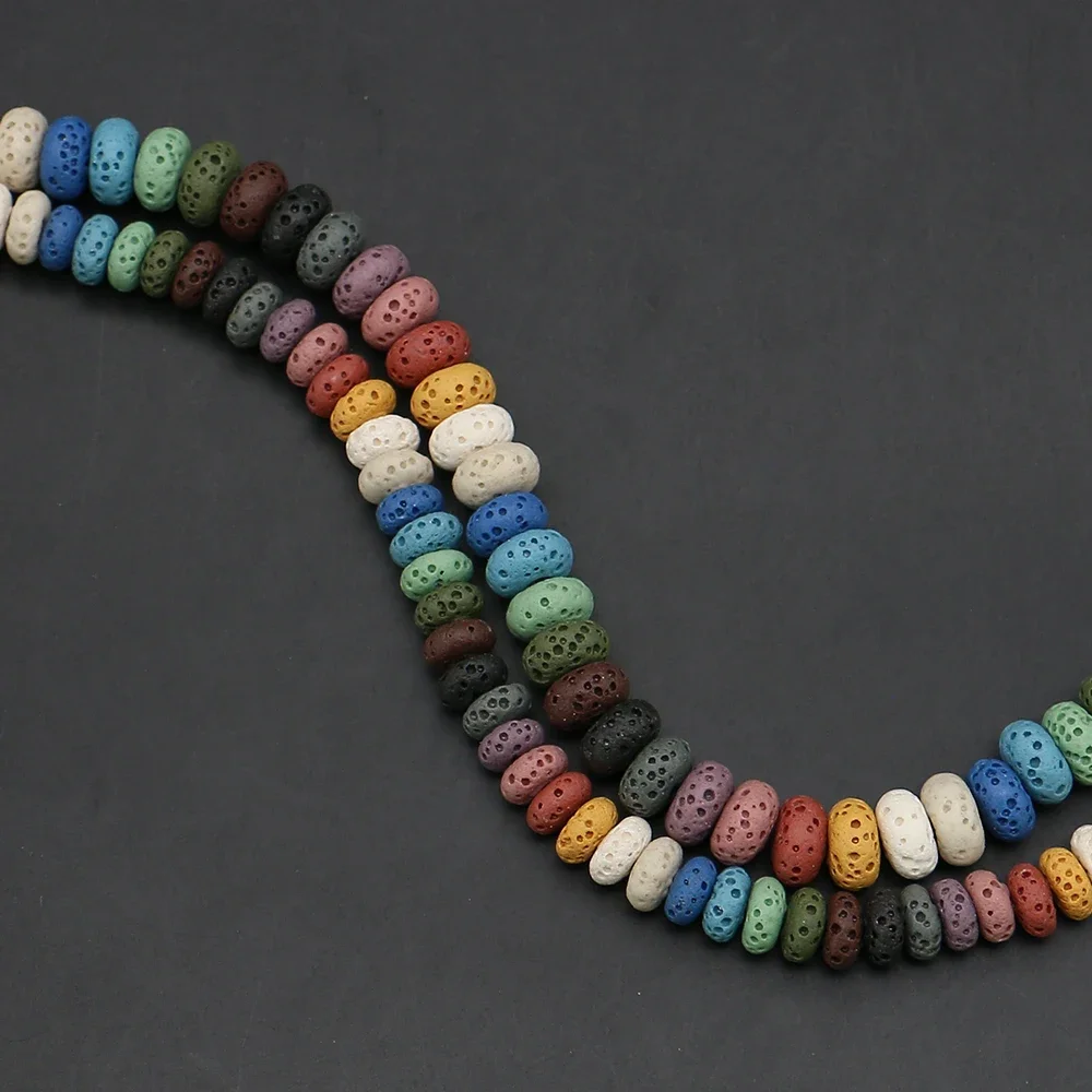 

Exquisite Natural Colorful Volcanic Lava Polished Oblate Straight-Hole Loose Beads DIY Necklace Bracelet Jewelry Accessories